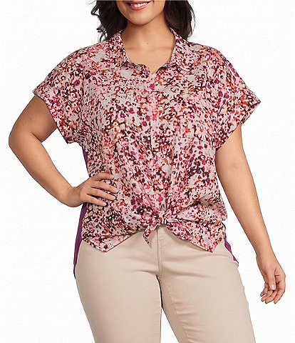 Westbound Plus Size Ditsy Bloom Print Woven Button Front Top