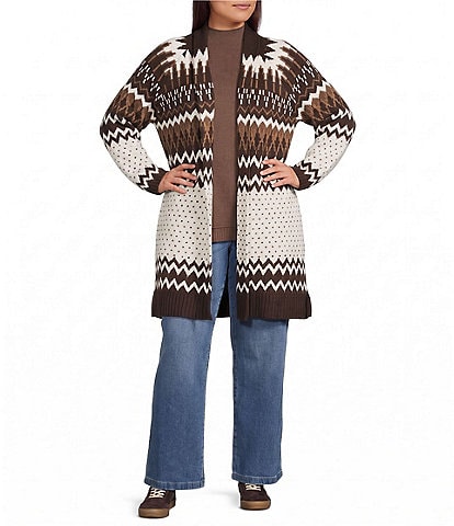 Westbound Plus Size Dotted Print Long Sleeve Coatigan