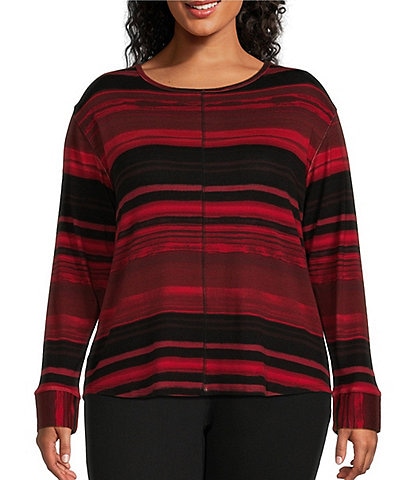 Westbound Plus Size Electric Sky Print Round Neck Long Sleeve Knit Tee Shirt