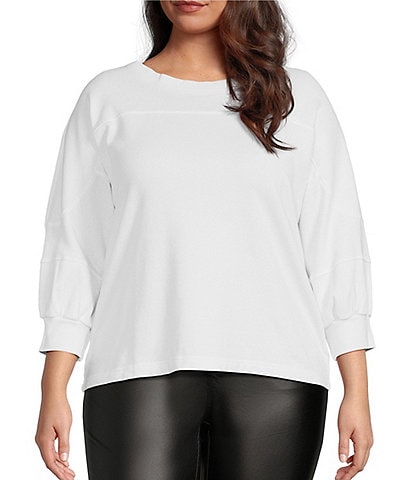 Westbound Plus Size Knit 3/4 Sleeve Crew Neck Pull-Over Ribbed Top