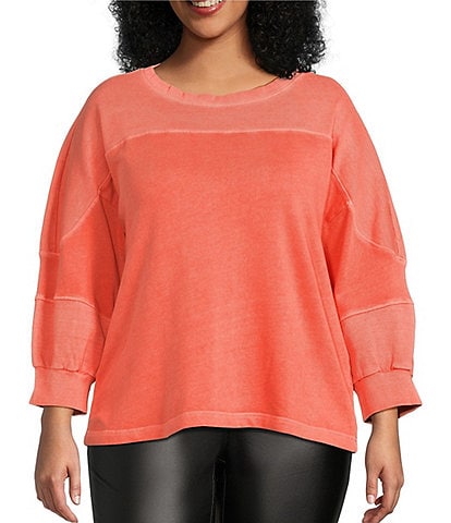 Westbound Plus Size Knit 3/4 Sleeve Crew Neck Pull-Over Ribbed Top