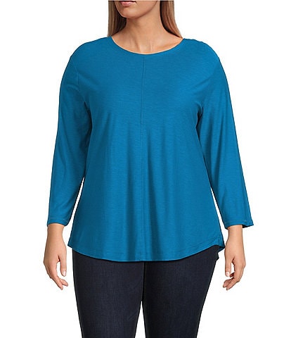Westbound Plus Size Knit 3/4 Sleeve Crew Neck Tee