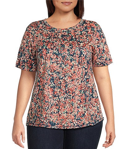 Westbound Plus Size Knit Floral Short Sleeve Crew Neck Top