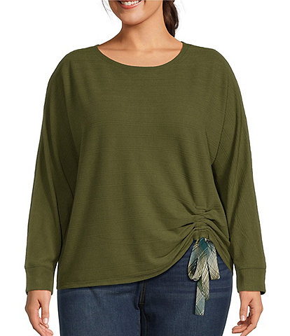 Westbound Plus Size Knit Long Sleeve Crew Neck Ruched Shirt