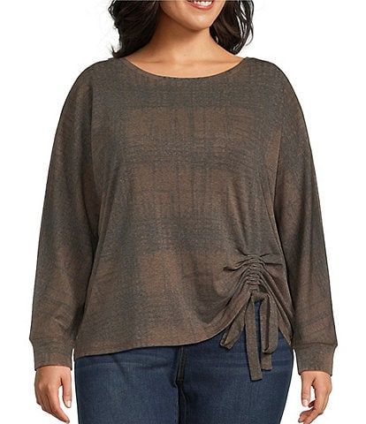 Westbound Plus Size Knit Long Sleeve Crew Neck Ruched Shirt