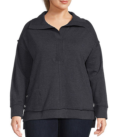 Westbound Plus Size Knit Long Sleeve Hi-Low Henley Top