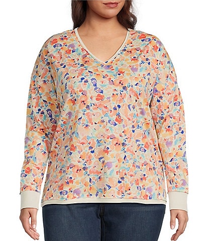 Westbound Plus Size Knit Long Sleeve V-Neck Ribbed Pullover Top