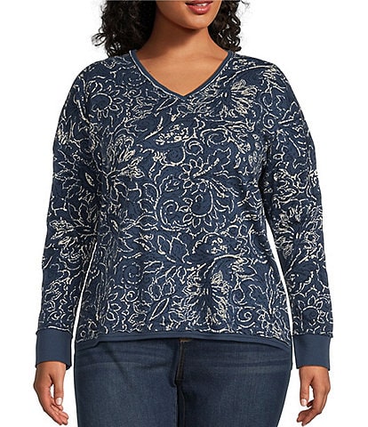 Westbound Plus Size Knit Long Sleeve V-Neck Ribbed Pullover Top