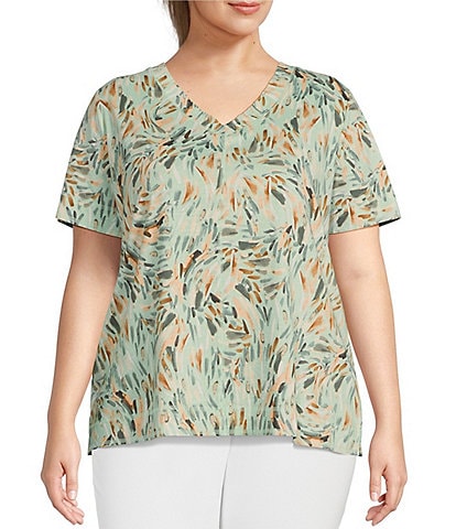 Westbound Plus Size Knit Printed Short Sleeve V-Neck Top