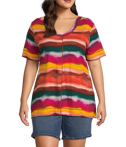 Westbound Plus Size Knit Short Sleeve V-Neck Printed Top