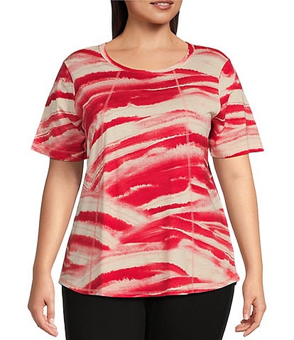 Westbound Plus Size Knit Watercolor Movement Short Sleeve Crew Neck Top