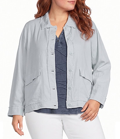 Westbound Plus Size Linen-Blend Long Sleeve Button Front Jacket