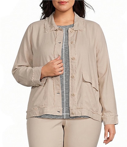 Westbound Plus Size Linen-Blend Long Sleeve Button Front Jacket