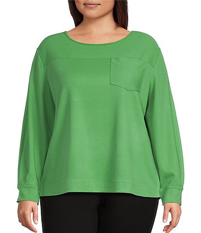 Westbound Plus Size Long Sleeve Button Cuff Crew Neck Pocket Top