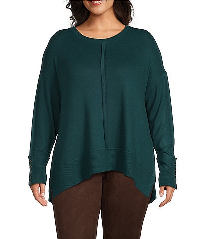 Westbound Plus Size Long Sleeve Crew Neck Button Cuff Top