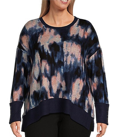 Westbound Plus Size Long Sleeve Crew Neck Button Cuff Top