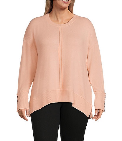 Westbound Plus Size Long Sleeve Crew Neck Button Cuff Top