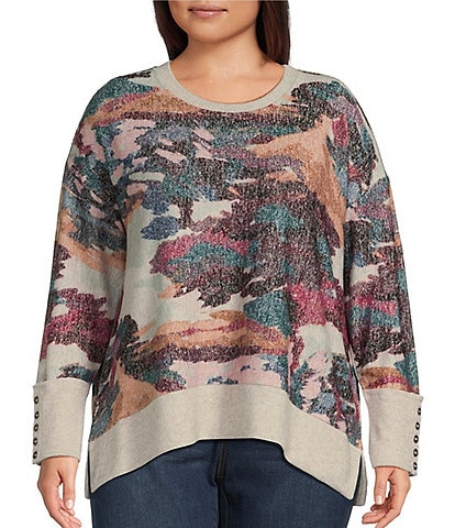 Westbound Plus Size Long Sleeve Crew Neck Button Cuff Top