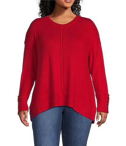 Westbound Plus Size Long Sleeve Crew Neck Button Cuff Top