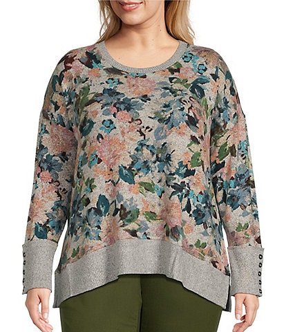 Westbound Plus Size Long Sleeve Crew Neck Button Cuff Top