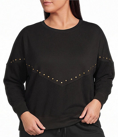 Westbound Plus Size Long Sleeve Crew Neck Duet Studded Top