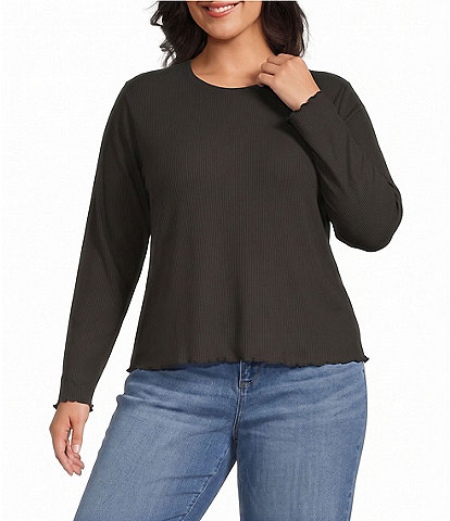 Westbound Plus Size Long Sleeve Crew Neck Ribbed Top