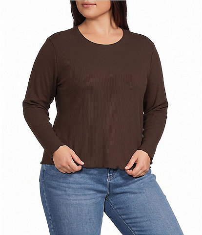 Westbound Plus Size Long Sleeve Crew Neck Ribbed Top