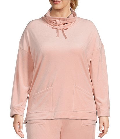 Westbound Plus Size Double Plush Velour Long Sleeve Scrunch Funnel Neck Pullover