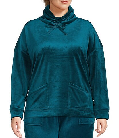 Westbound Plus Size Double Plush Velour Long Sleeve Scrunch Funnel Neck Pullover
