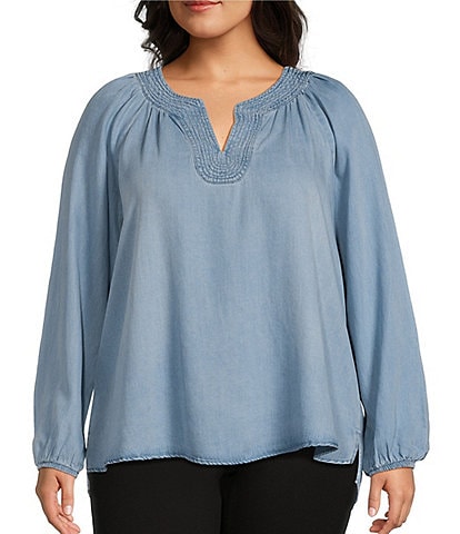 Westbound Plus Size Long Sleeve V-Neck Embroidered Top