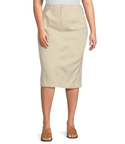 Westbound Plus Size Mid Rise 5 Pocket Midi Skirt