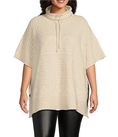 Westbound Plus Size Mock Neck 3/4 Sleeve Sweater Poncho