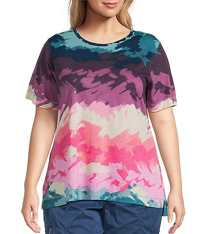 Westbound Plus Size Painted Landscape Short Sleeve Crew Neck Top