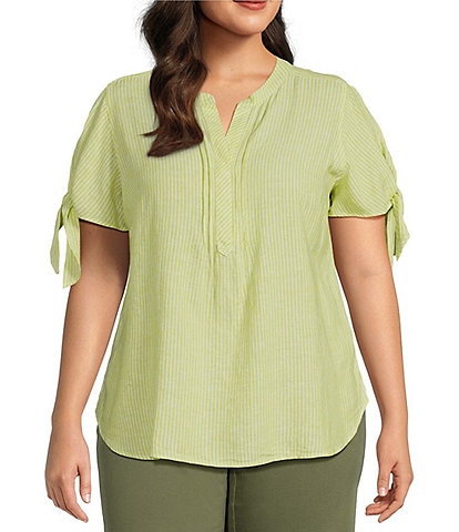 Westbound Plus Size Pleated Tie Short Sleeve Y-Neck Top