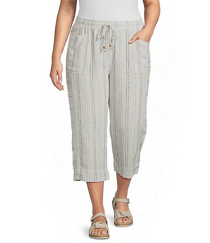 Westbound Plus Size Pull On Linen-Blend Crop Pants