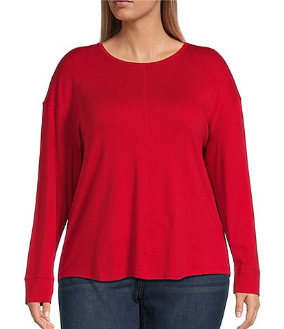 Westbound Plus Size Round Neck Long Sleeve Knit Tee Shirt
