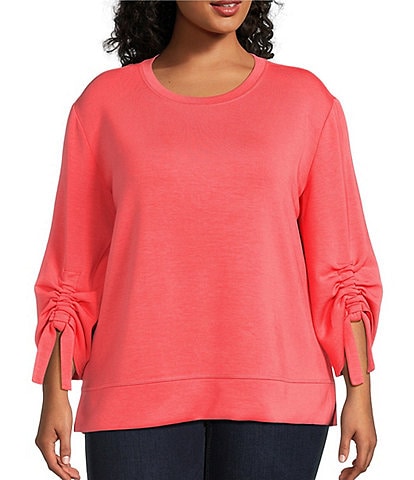 Westbound Plus Size Ruched Sleeve Crew Neck Top