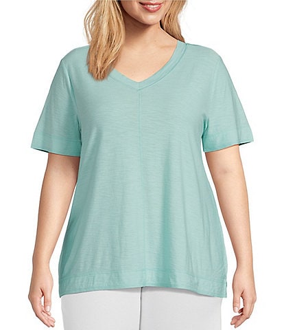 Westbound Plus Size Short Sleeve Seam V-Neck Relaxed Tee