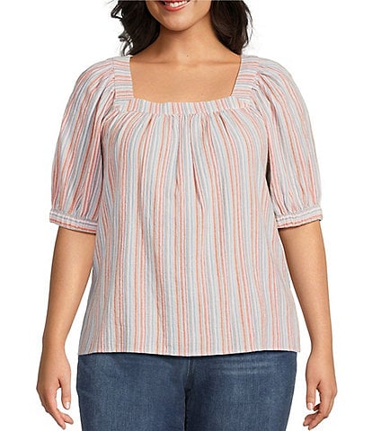 Westbound Plus Size Short Sleeve Stripe Square Neck Top
