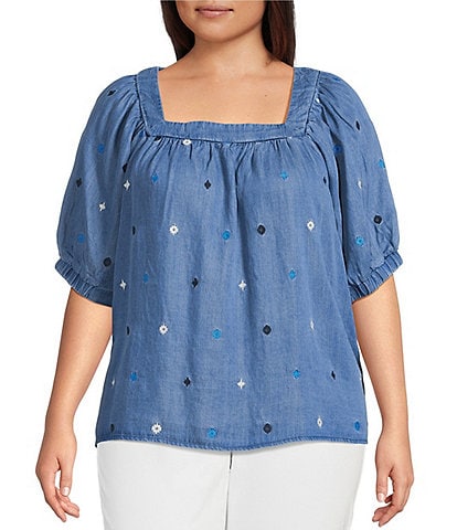 Westbound Plus Size Short Sleeve Square Neck Top