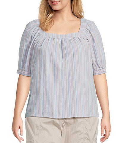 Westbound Plus Size Short Sleeve Stripe Square Neck Top
