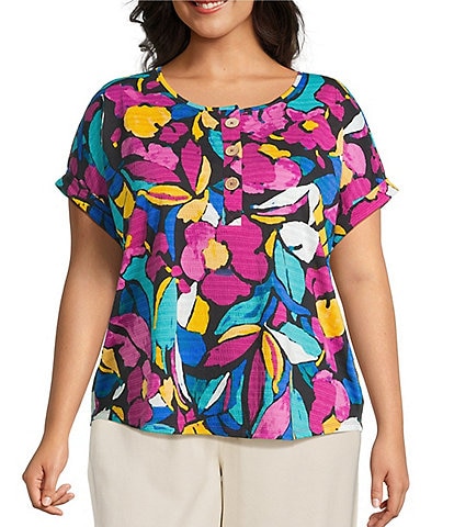 Westbound Plus Size Short Sleeve Y-Neck Henley Top