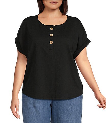 Westbound Plus Size Short Sleeve Y-Neck Henley Top