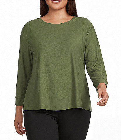 Westbound Plus Size Solid 3/4 Sleeve Knit Crew Neck Top
