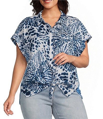 Westbound Plus Size Splatter Dots Print Woven Button Front Top