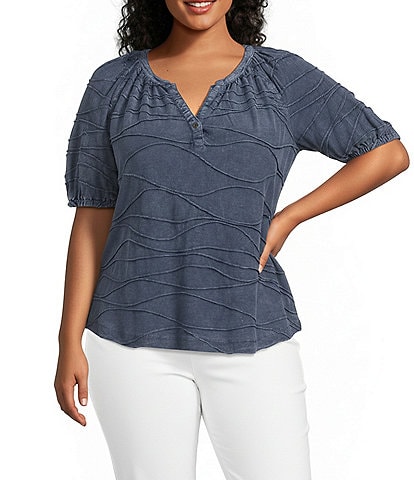 Westbound Plus Size Textured Elbow Sleeve Henley Top