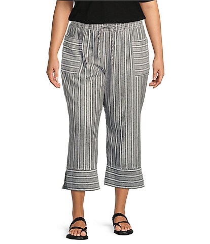Westbound Plus Size the ISLAND Black Neutral Striped Print Mid Rise Wide Leg Cropped Pants