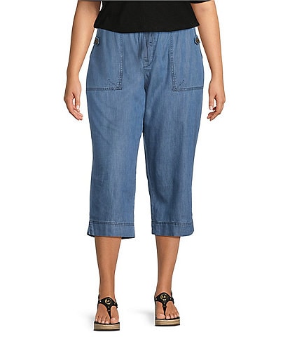 Westbound Plus Size The ISLAND Crop Pull-On Mid Rise Wide Leg Drawstring Waist Jeans