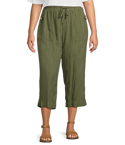 Westbound Plus Size The ISLAND Crop Pull-On Mid Rise Wide Leg Drawstring Waist Pant