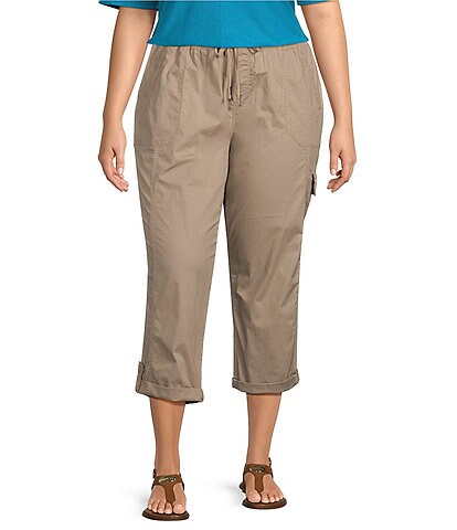 Westbound Plus Size the WEEKEND Cropped Mid Rise Relaxed Tapered Leg Adjustable Hem Pants